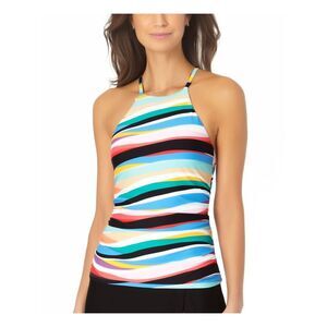 ANNE COLE Women's White Removable Cups Pullover Halter Tankini Swimsuit Top XS